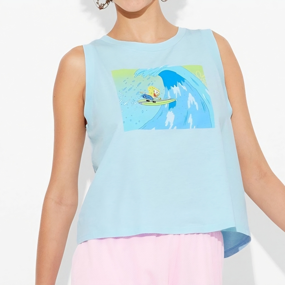 Sponge Bob Square Pants Graphic Sleeveless Tshirt Sz XS